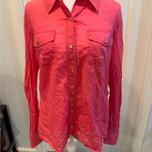 Tory Burch women’s pink utility button down shirt gold logo buttons Cotton!flaw